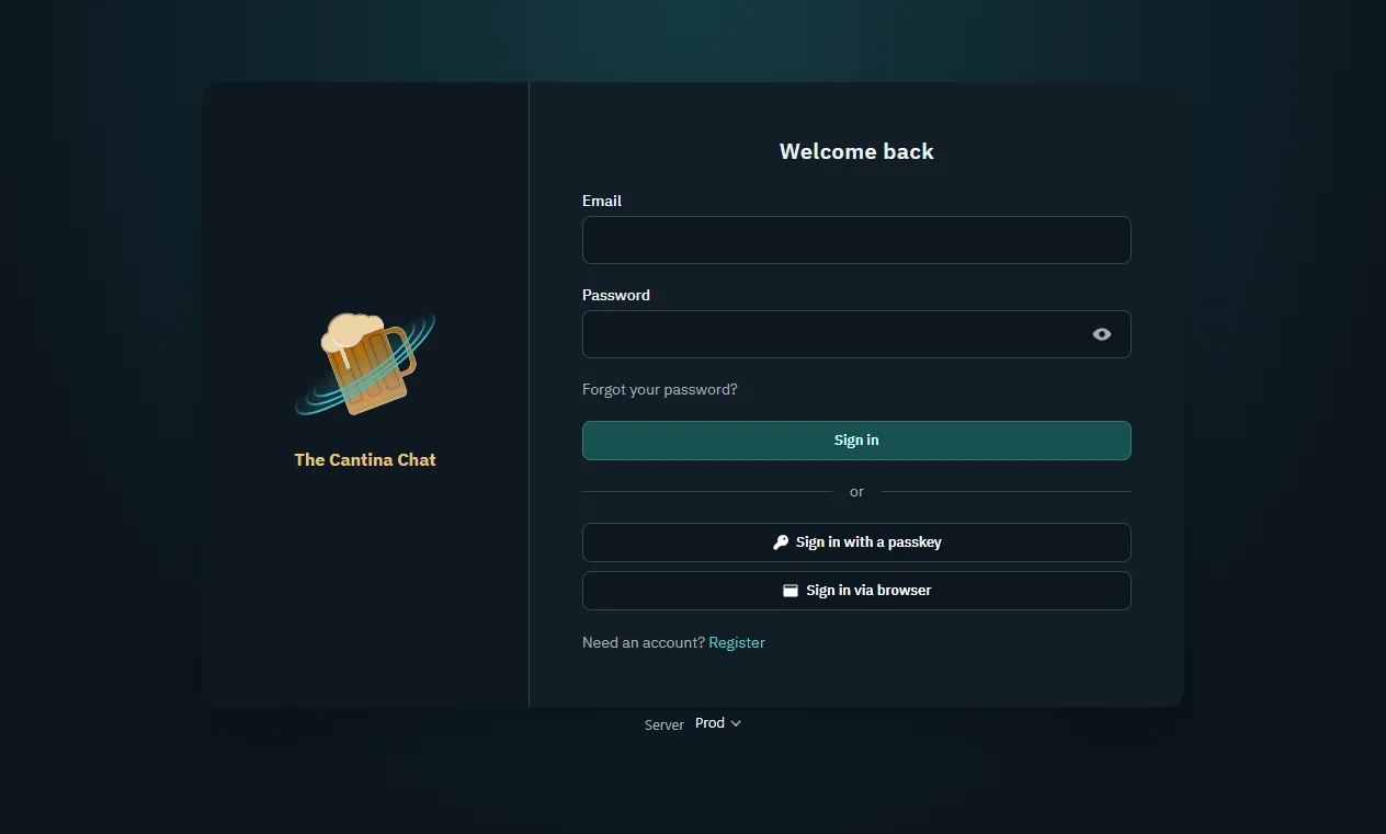 Branded sign-in screen of the Cantina Chat desktop app.